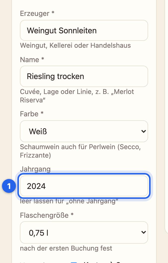 Das Formular des neuen Jahrgangs mit Jahrgang 2024