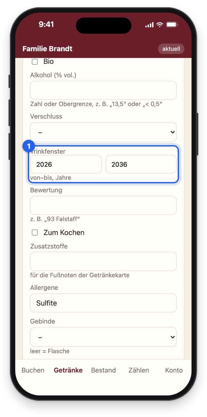 Trinkfenster 2026 bis 2036 und Speichern